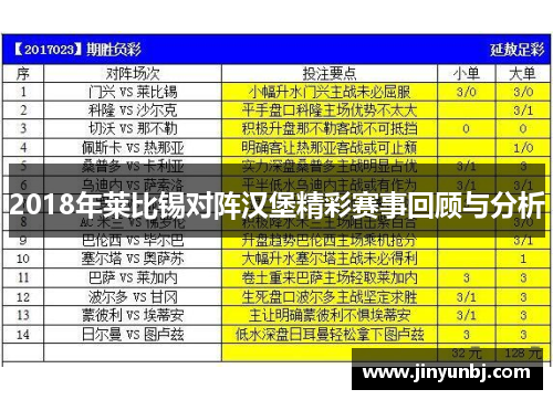 2018年莱比锡对阵汉堡精彩赛事回顾与分析